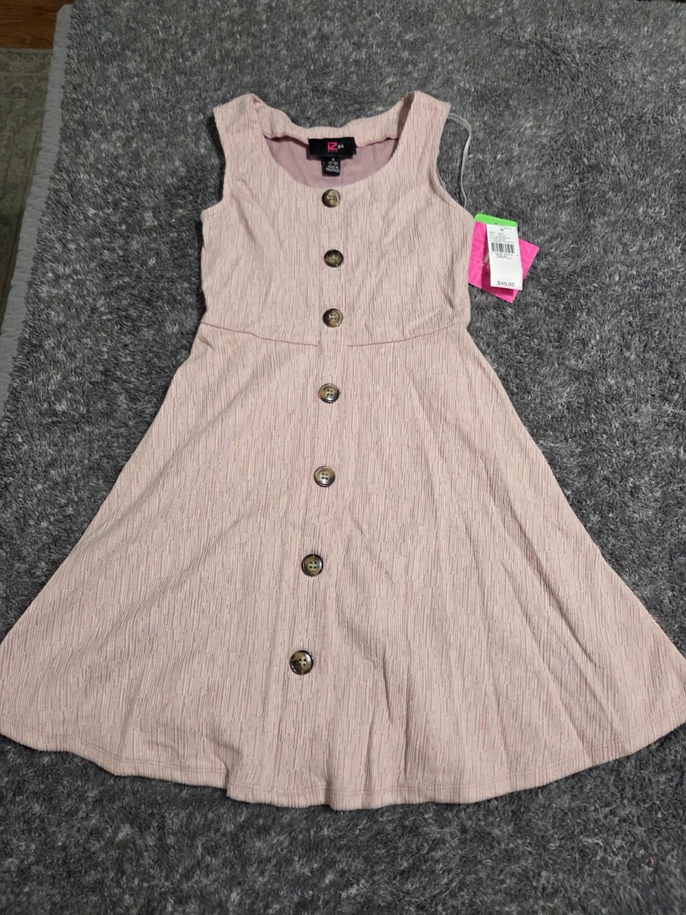 Iz Byer Light Pink Button-Front A-Line Dress